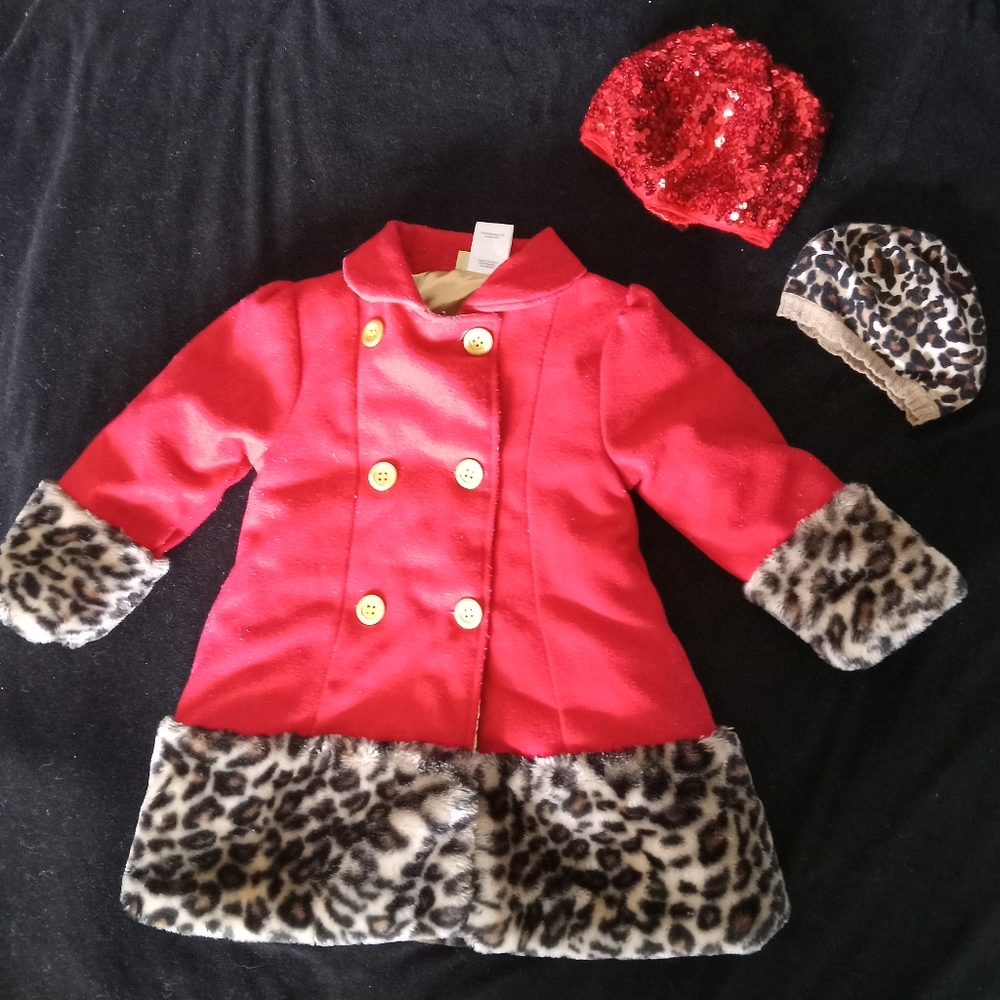 Toddler coat and 2 matching hats